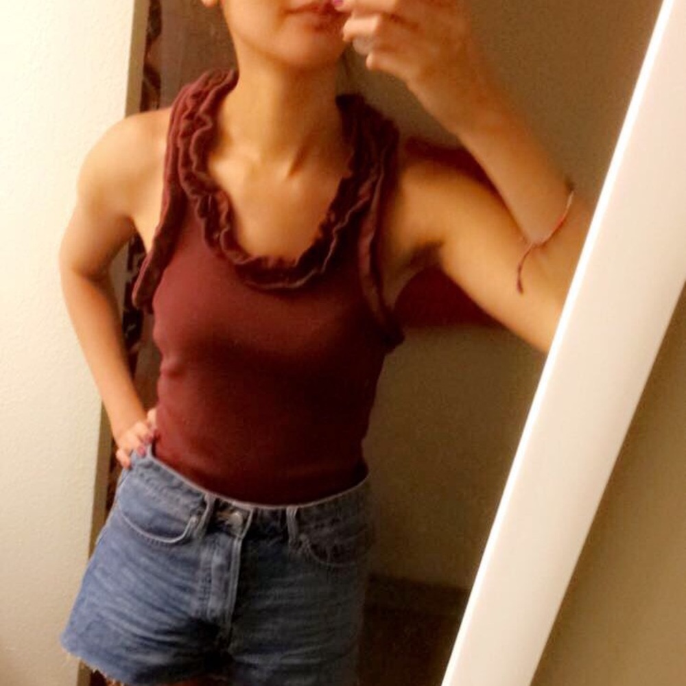 Brand New Robert Rodriguez Wine Racerback Ruffle Rib Knit Tank Top